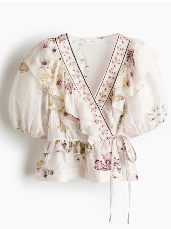 LINEN-BLEND PEPLUM TOP (worn only in a photo shoot). - Picture 4 of 16